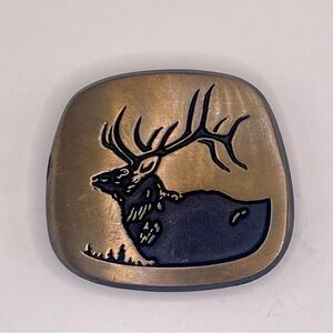 Vintage Elk solid sand cast bronze belt buckle by Rainbow metals